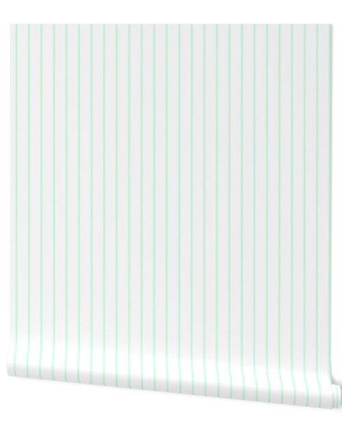 Classic wider 1 Inch Summer Mint Green Pinstripe on a White Background Wallpaper