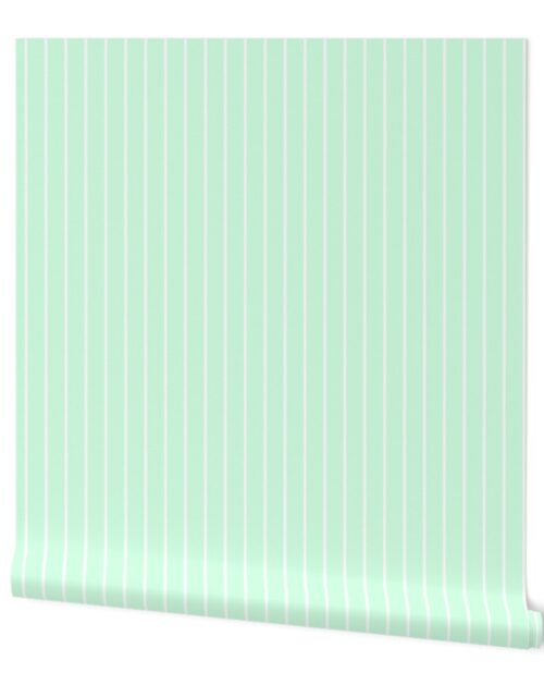 Classic wider 1 Inch White Pinstripe on a Summer Mint Green Background Wallpaper