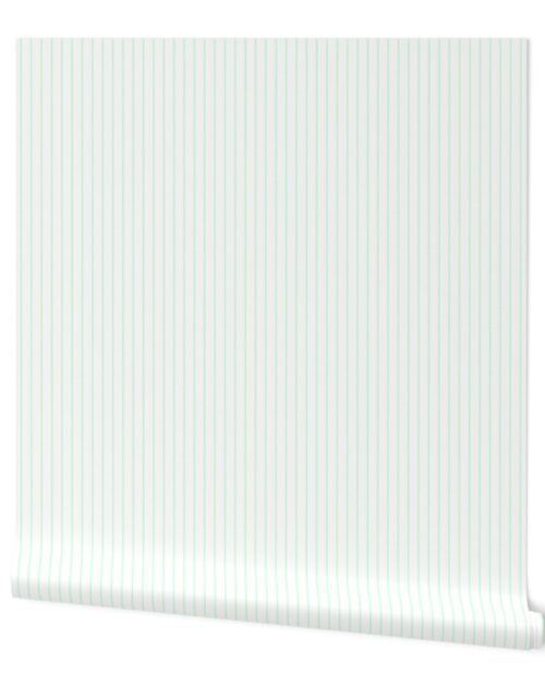 Classic 1/2 Inch Summer Mint Green Pinstripe on a White Background Wallpaper