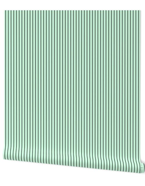 Classic 1/2 Inch Black Pinstripe on a Summer Mint Green Background Wallpaper