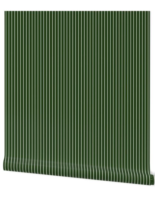 Classic 1/2 Inch White Pinstripe on a Dark Forest  Green Background Wallpaper