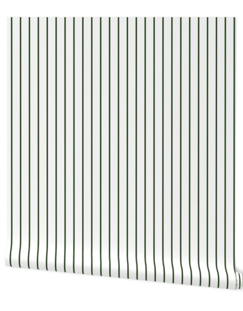 Classic wider 1 Inch Dark Forest Green Pinstripe on a White Background Wallpaper