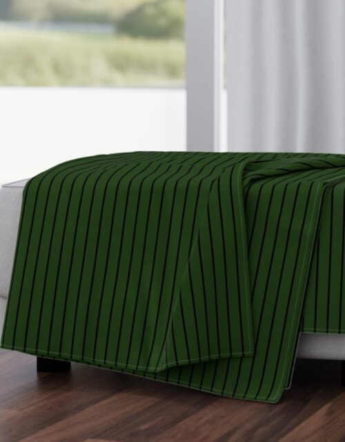 Classic wider 1 Inch Black Pinstripe on a Dark Forest Green Background Throw Blanket