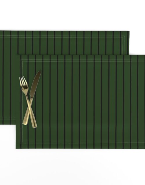 Classic wider 1 Inch Black Pinstripe on a Dark Forest Green Background Placemats