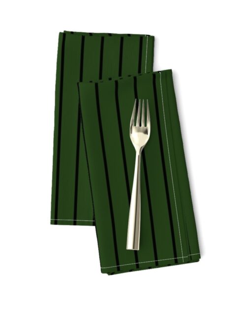 Classic wider 1 Inch Black Pinstripe on a Dark Forest Green Background Dinner Napkins