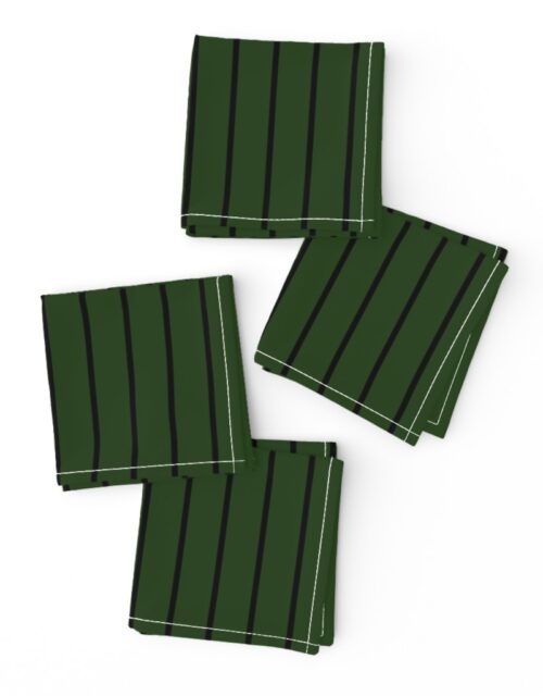 Classic wider 1 Inch Black Pinstripe on a Dark Forest Green Background Cocktail Napkins