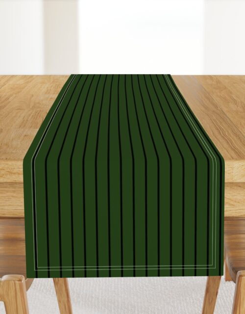 Classic wider 1 Inch Black Pinstripe on a Dark Forest Green Background Table Runner