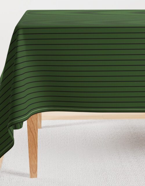 Classic wider 1 Inch Black Pinstripe on a Dark Forest Green Background Rectangular Tablecloth