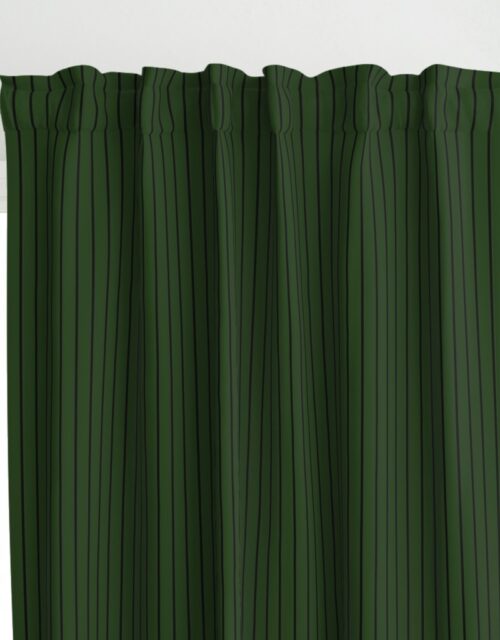 Classic wider 1 Inch Black Pinstripe on a Dark Forest Green Background Curtains