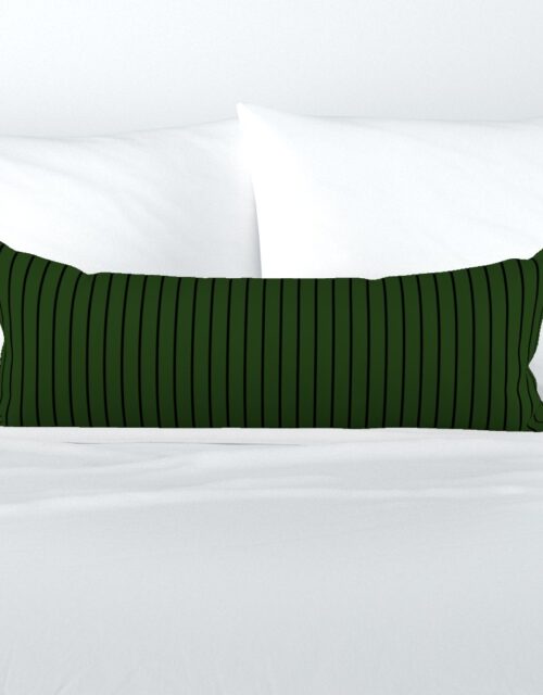 Classic wider 1 Inch Black Pinstripe on a Dark Forest Green Background Extra Long Lumbar Pillow