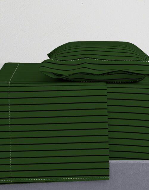 Classic wider 1 Inch Black Pinstripe on a Dark Forest Green Background Sheet Set