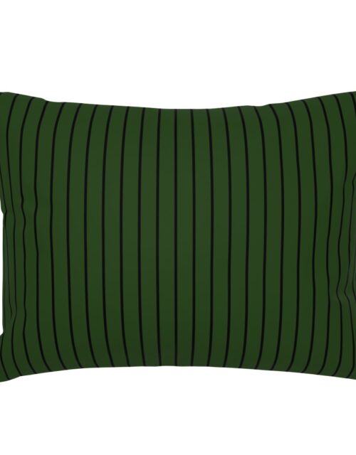 Classic wider 1 Inch Black Pinstripe on a Dark Forest Green Background Standard Pillow Sham