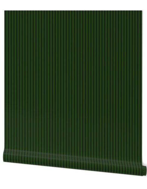 Classic 1/2 Inch Black Pinstripe on a Dark Forest  Green Background Wallpaper
