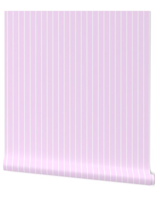 Classic wider 1 Inch White Pinstripe on a Pale Pink Cotton Candy Background Wallpaper