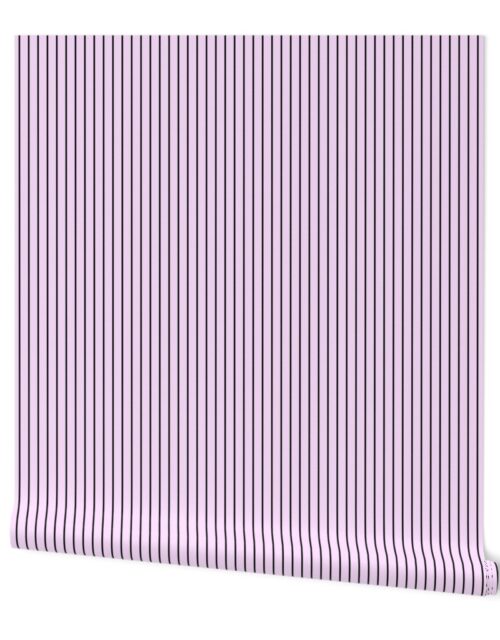 Classic 1/2 Inch Black Pinstripe on a Pale Pink Cotton Candy Background Wallpaper