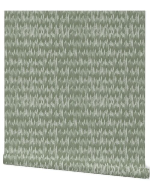Small Endless Evergreen Forest with Fir Trees in Shades of Sage Green Wallpaper