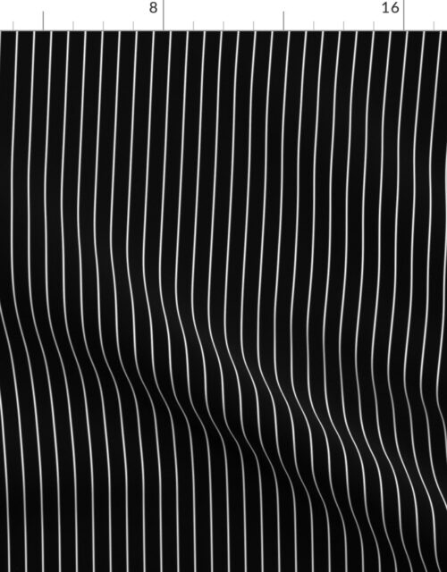 1/2 Inch Classic Vertical White Baseball Stripe Lines On Black Fabric