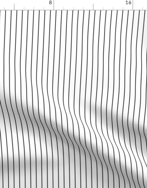 1/2 inch Classic Vertical Black Baseball Stripe Lines On White Fabric
