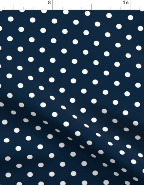 1/2 inch Classic White Polkadots on Navy Blue Fabric