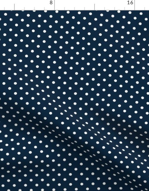1/4 inch Classic White Polkadots on Navy Blue Fabric