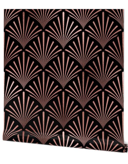 Copper Rose Gold and Black Jumbo Art Deco Palm Fans Wallpaper