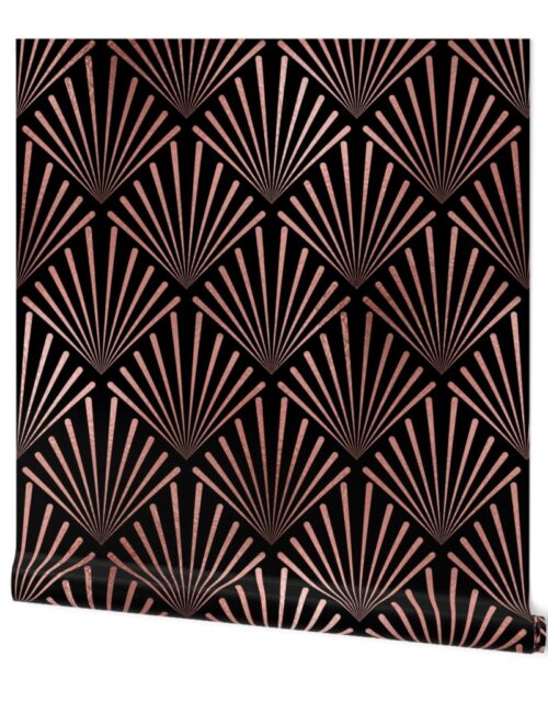 Copper Rose Gold and Black Jumbo Art Deco Palm Fronds Wallpaper