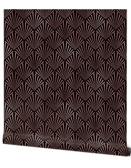 Copper Rose Gold and Black Art Deco Palm Fronds Wallpaper