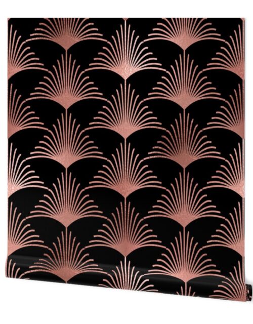 Copper Rose Gold and Black Jumbo Art Deco Palm Leaves Wallpaper