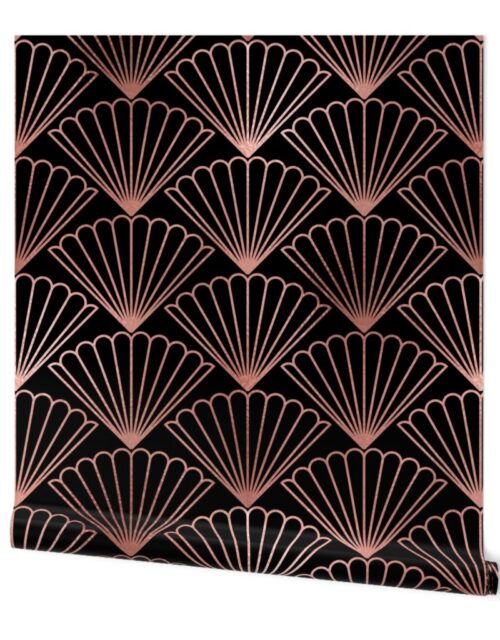 Copper Rose Gold  and Black Jumbo Art Deco Scallop Shells Wallpaper