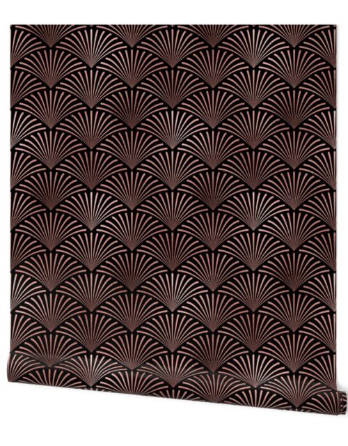 Copper Rose Gold and Black Art Deco Curved Fans Wallpaper