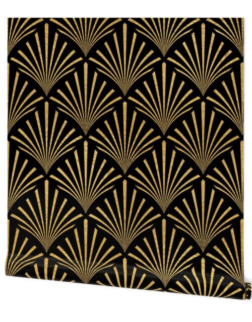 Antique Gold and Black Jumbo Art Deco Palm Fans Wallpaper