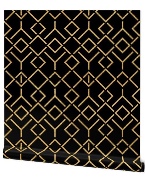 Antique Gold and Black Art Deco Jumbo Geometric Locking Squares Wallpaper