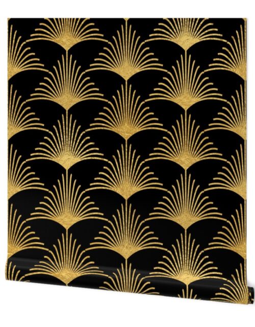 Antique Gold and Black Jumbo Art Deco Palm Leaves Wallpaper
