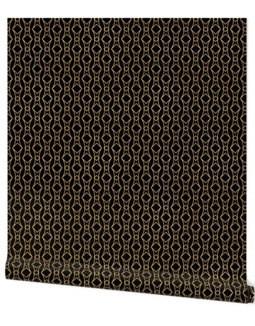 Antique Gold and Black Art Deco Geometric Linking Squares Wallpaper