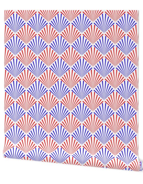 Red  White and Blue USA  Art Deco Curved Palm Fans Wallpaper