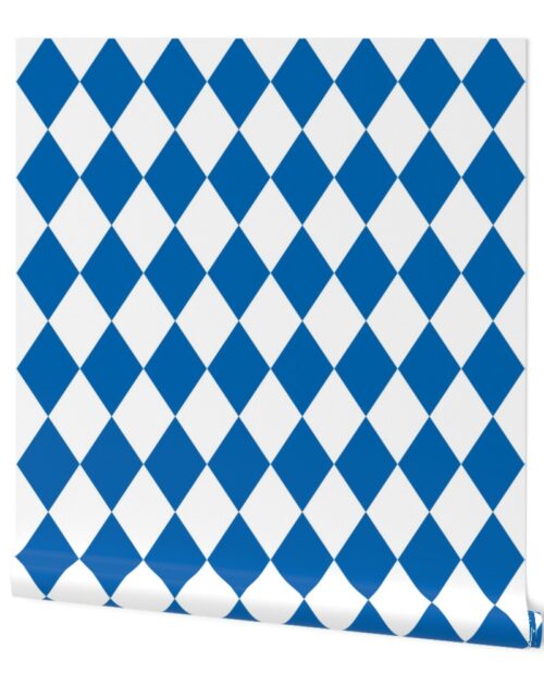 Oktoberfest 3 inch Bavarian Beer House Blue and White Large Diagonal Diamond Pattern Wallpaper