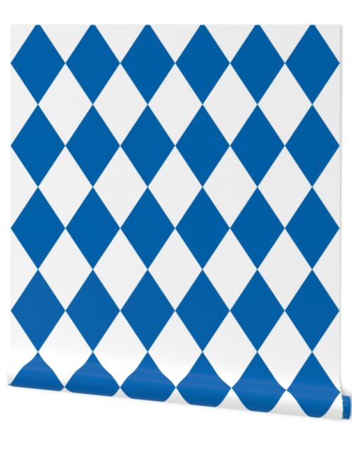 Oktoberfest 4 inch Bavarian Beer House Blue and White Large Diagonal Diamond Pattern Wallpaper