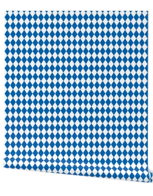 Oktoberfest 1 inch Bavarian Beer House Blue and White Large Diagonal Diamond Pattern Wallpaper