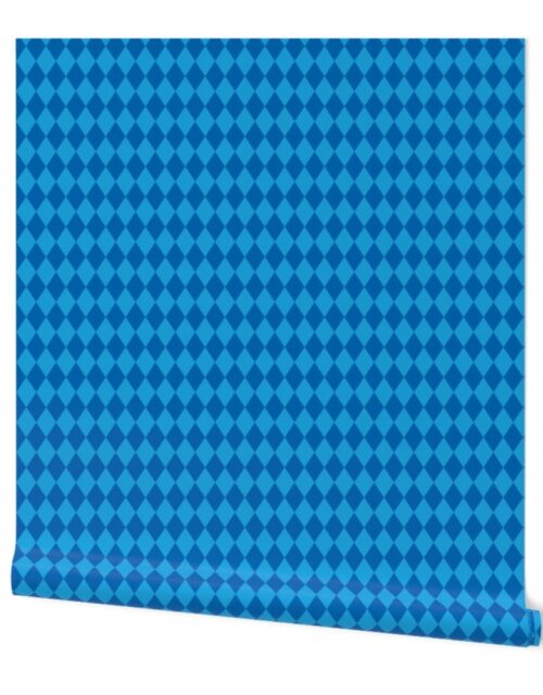 Oktoberfest 1 inch Bavarian Beer House Blue and Dark Blue Large Diagonal Diamond Pattern Wallpaper