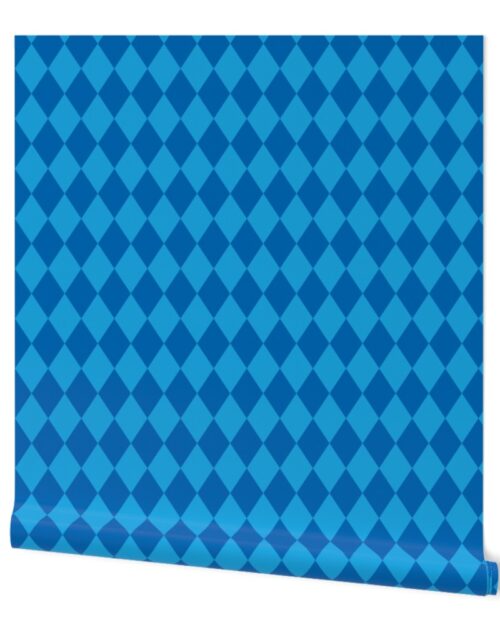 Oktoberfest 2 inch Bavarian Beer House Blue and Dark Blue Large Diagonal Diamond Pattern Wallpaper