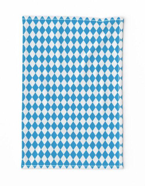 Oktoberfest Bavarian Beer Festival Blue and White 1 inch Diagonal Diamond Pattern Tea Towel