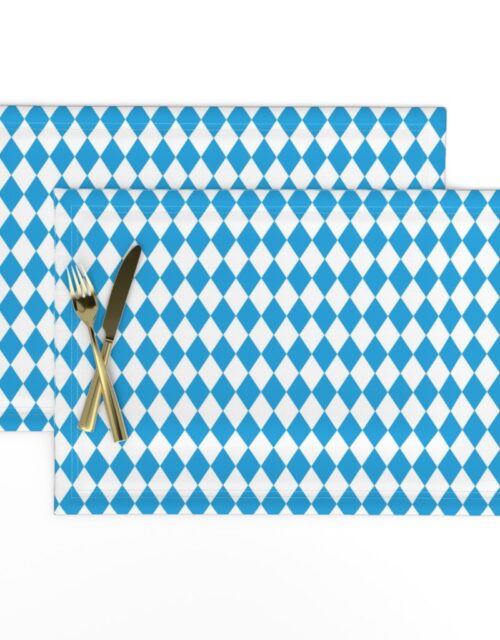 Oktoberfest Bavarian Beer Festival Blue and White 1 inch Diagonal Diamond Pattern Placemats