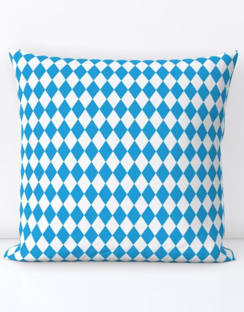 Oktoberfest Bavarian Beer Festival Blue and White 1 inch Diagonal Diamond Pattern Square Throw Pillow