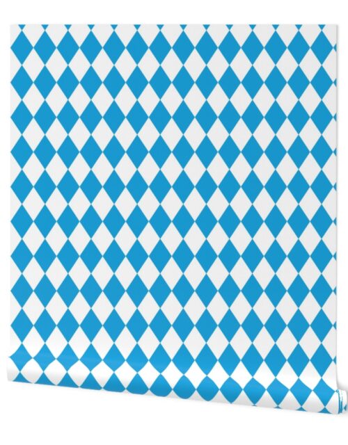 Oktoberfest Bavarian Beer Festival Blue and White 2 inch Diagonal Diamond Pattern Wallpaper