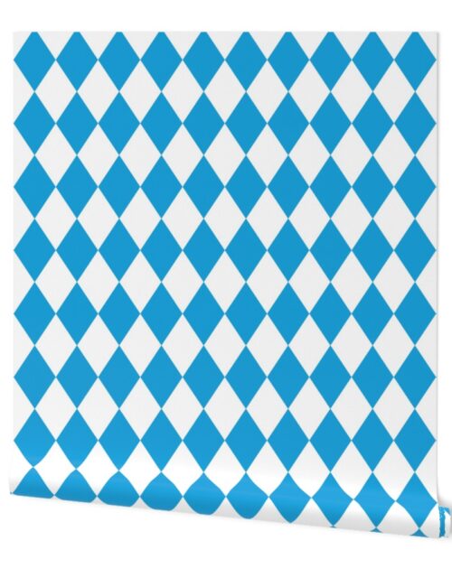 Oktoberfest Bavarian Beer Festival Blue and White 3 inch Diagonal Diamond Pattern Wallpaper