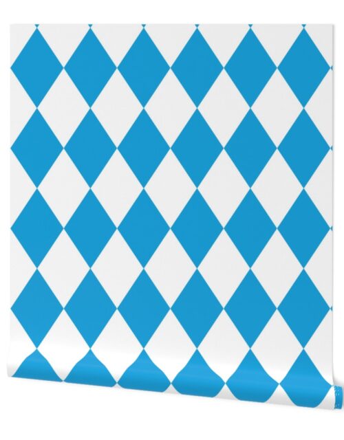Oktoberfest Bavarian Beer Festival Blue and White 5 inch Diagonal Diamond Pattern Wallpaper