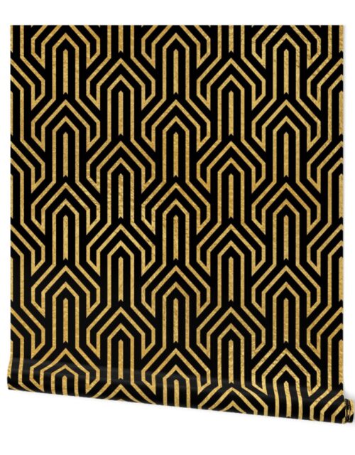 Antique Gold and Black Art Deco Jumbo Geometric Arrows Wallpaper