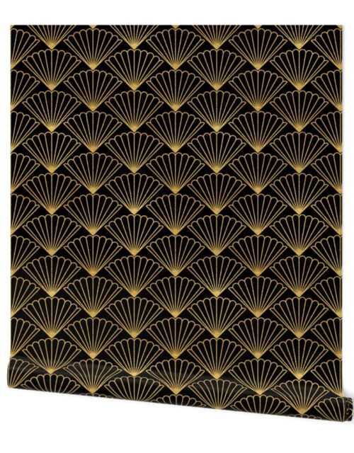 Antique Gold and Black Art Deco Scallop Shells Wallpaper