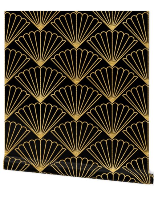 Antique Gold  and Black Jumbo Art Deco Scallop Shells Wallpaper