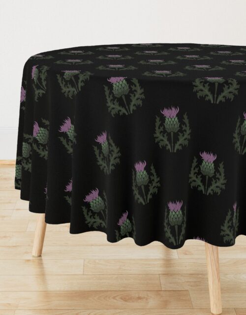 Large Scottish Thistle Flower of Scotland on Black Round Tablecloth
